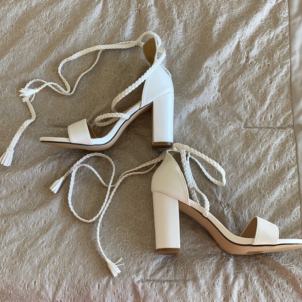 White Lace-up Heels